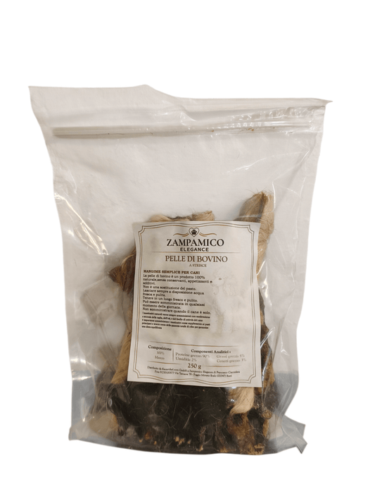 Strisce di Pelle Bovina Essiccata con Pelo – Snack Masticativo Naturale per Digestione e Igiene Dentale per cani - ZampAmico