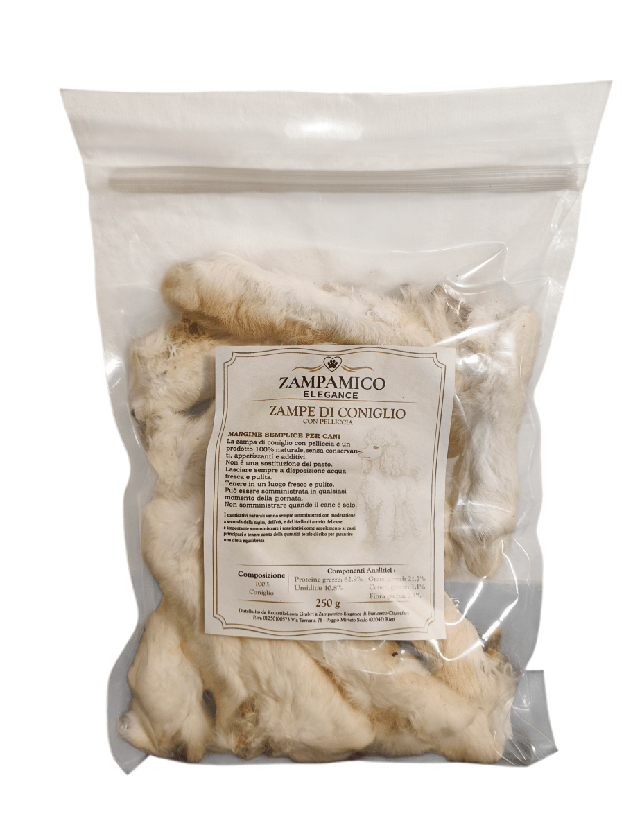 Zampe di Coniglio con Pelo – Snack Naturale per Cani Ricco di Calcio e Fibre per cani - ZampAmico